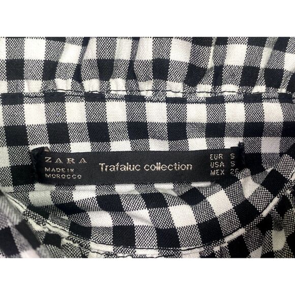 ZARA Paperbag Checker Tie Shorts Hi Waist Ruffles Side Zip Pockets S Black White - Picture 7 of 15